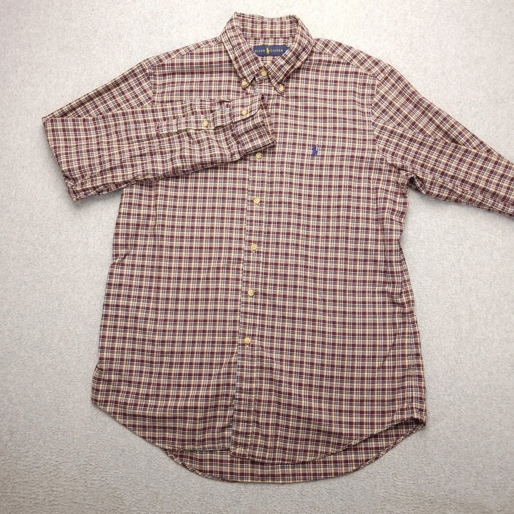 Ralph‎ Lauren Shirt Mens Large Red Plaid Long Sleeve Button Down Cotton